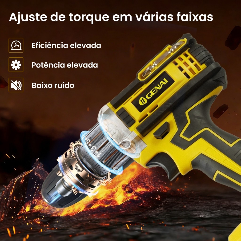 Furadeira Sem Fio 21V Motor Sem Escovas - 2 Baterias 5.0Ah, 25+1 Torque, Kit Completo · foto 2