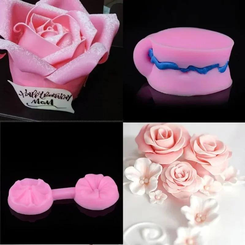 Moldes Criativos Artesanais De Silicone 3D Rosa Flor Fondant Bolo Chocolate Açúcar Molde Ferramentas Acessórios Coziment