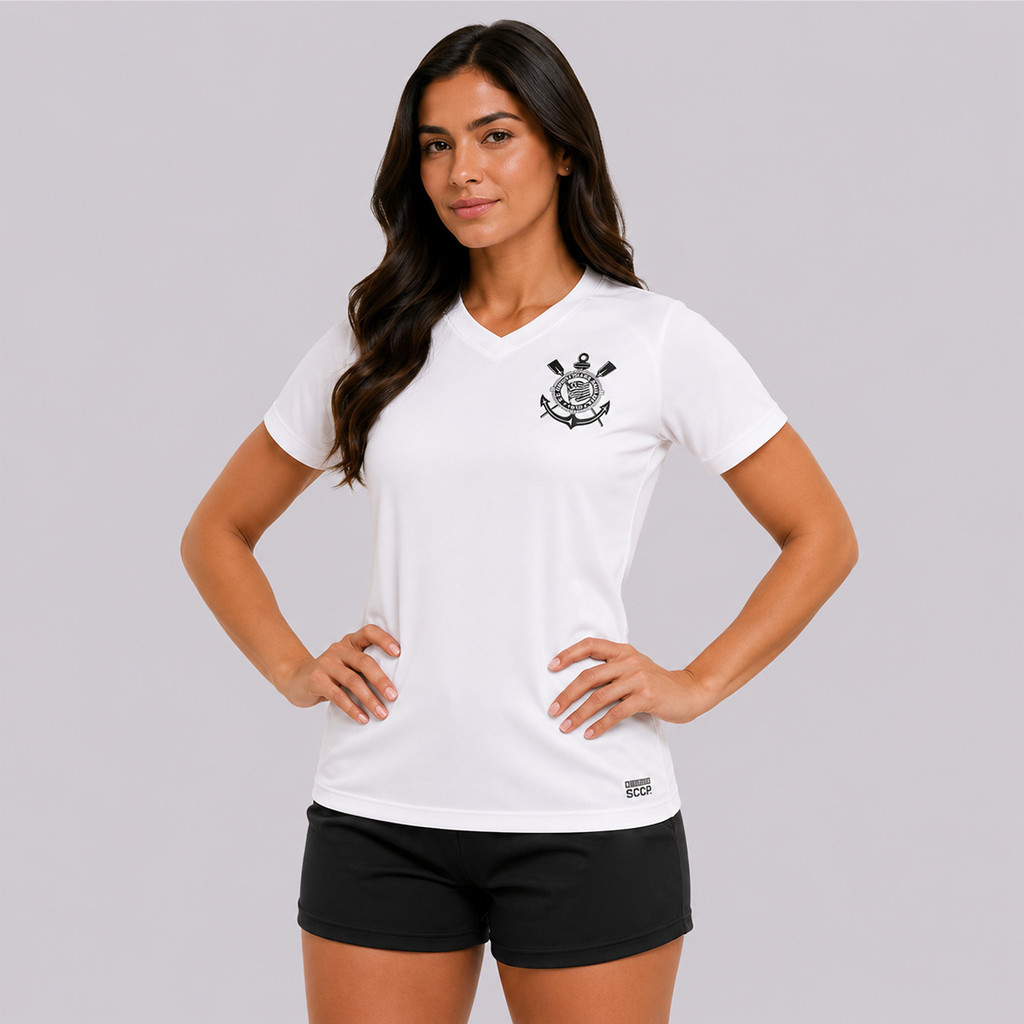 Camisa Baby Look Corinthians Fitness Dry Feminina Branca
