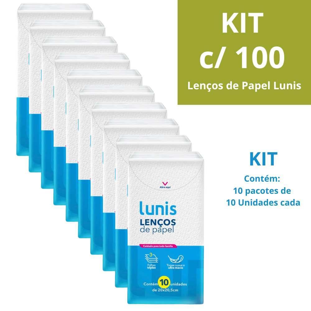 Kit 10 Pacotes do Lenço De Papel Lunis 10 Unidades Cada - Total 100 Lenços