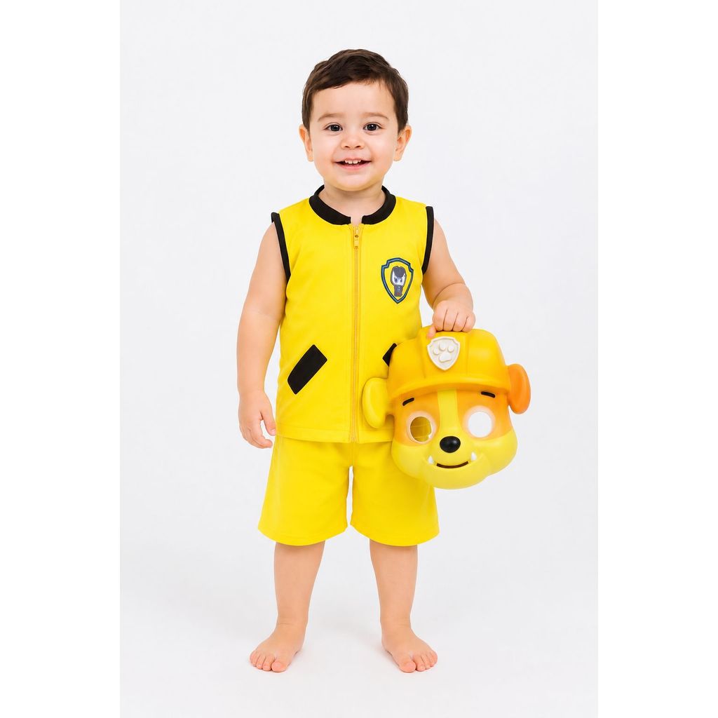 Conjunto Colete e Bermuda Patrulha Canina Rubble com Mascara Dura Infantil