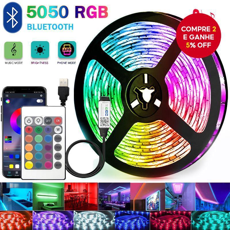Fita de LED RGB SMD 5050 USB APP Bluetooth Flexível TV Sala Quarto