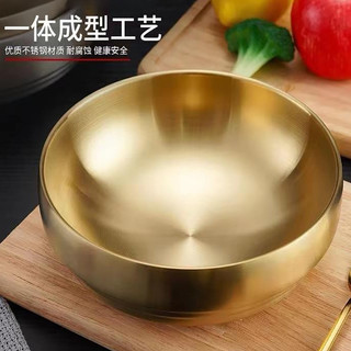 Tigela de aço inoxidável para macarrão frio, tigela de camada dupla espessa estilo coreano, tigela dourada para ramen, t