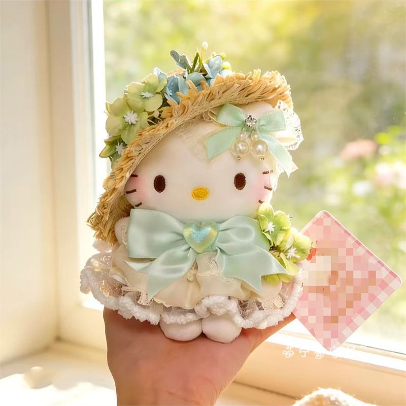 Asakusa vento carrilhão Kitty boneca saco pingente chapéu de palha flor fada kt boneca mochila pingente chaveiro present