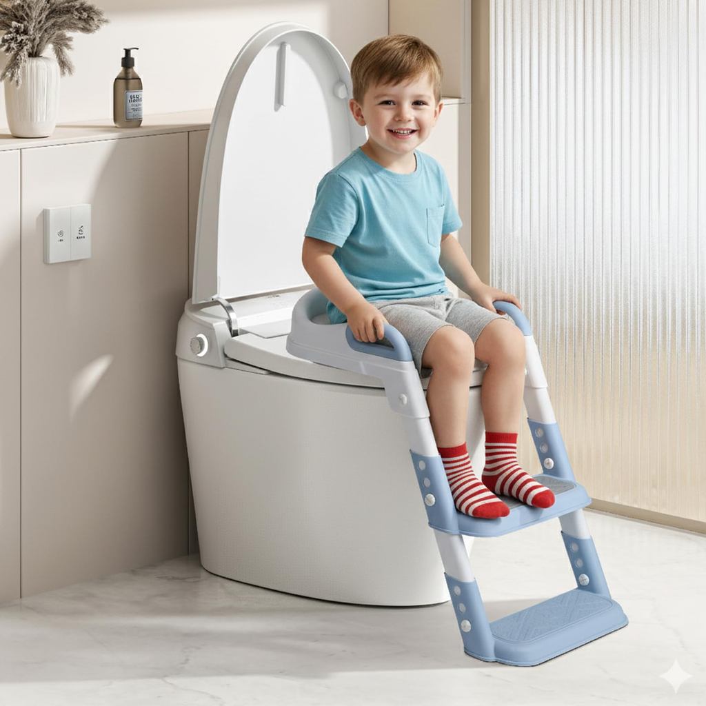 Assento Bebê Troninho com Escada, Redutor para Vaso Sanitário, Seguro e Confortável