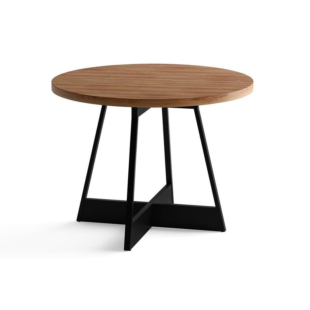 Mesa de Sala Jantar Átria 1594 Redonda Aço c/Tampo Madeirado Redondo 100cm Nogal/preto/preto - Carraro