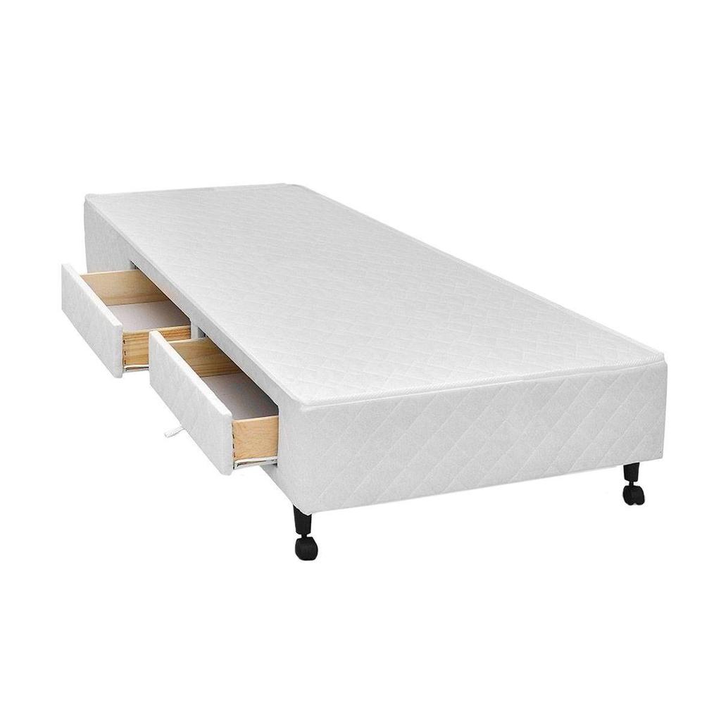 Cama Box Base c/Gavetas Solteiro Poli Tecido White (88x188x27) - Castor