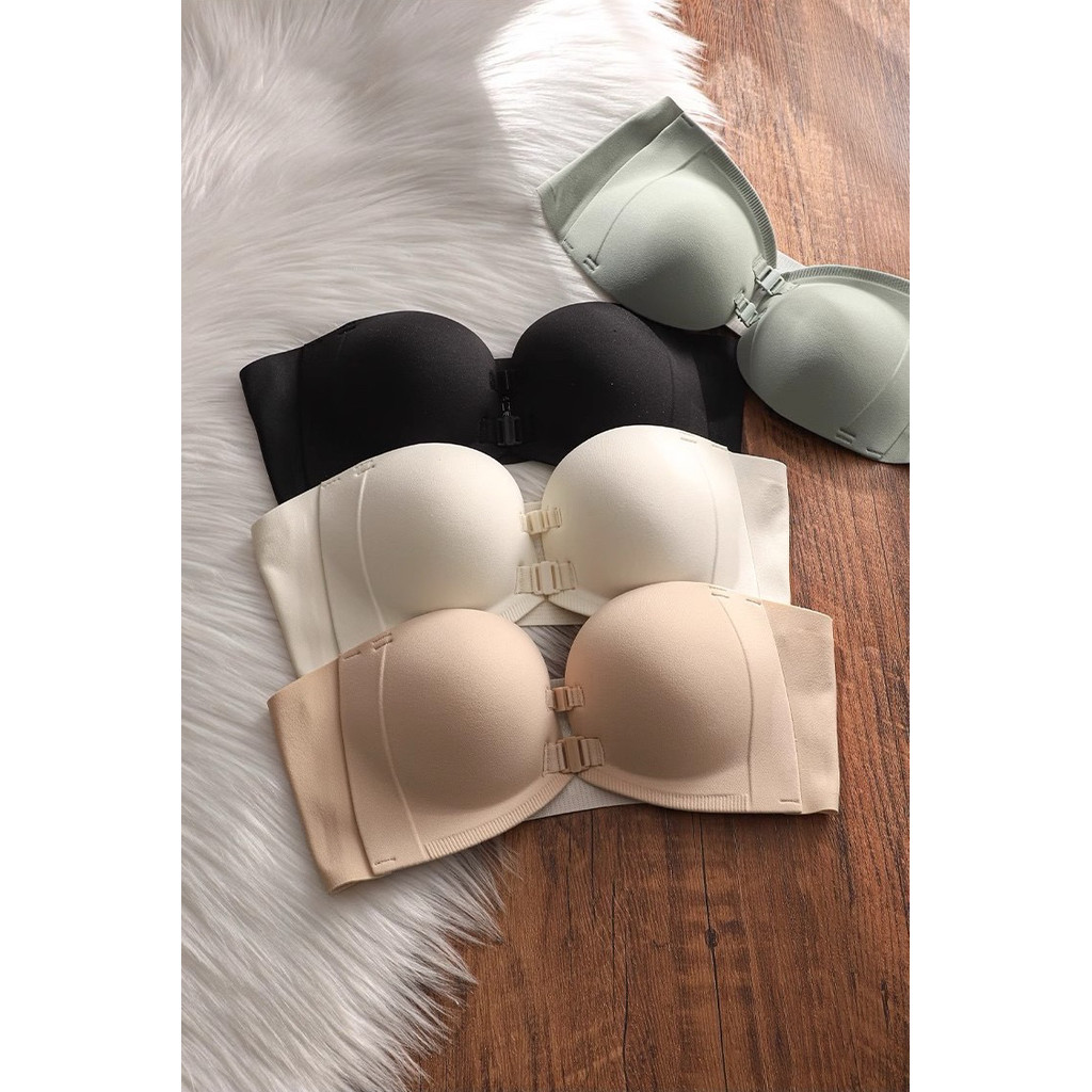 Novo estilo fivela frontal dupla sem alças tira de borracha antiderrapante reunindo tubo de suporte superior vestido de