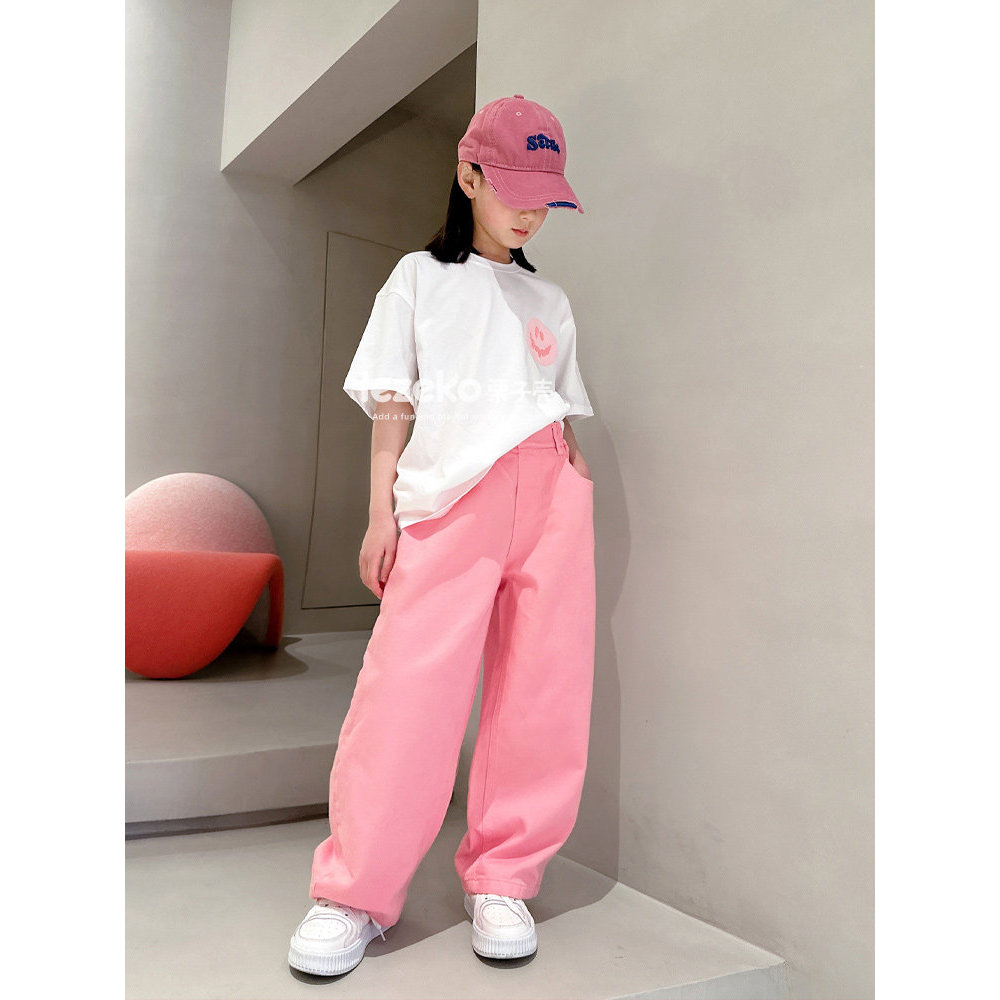 Versão coreana Street Wear meninos meninas verão camiseta de manga curta versão coreana médio grande crianças Smiley ros