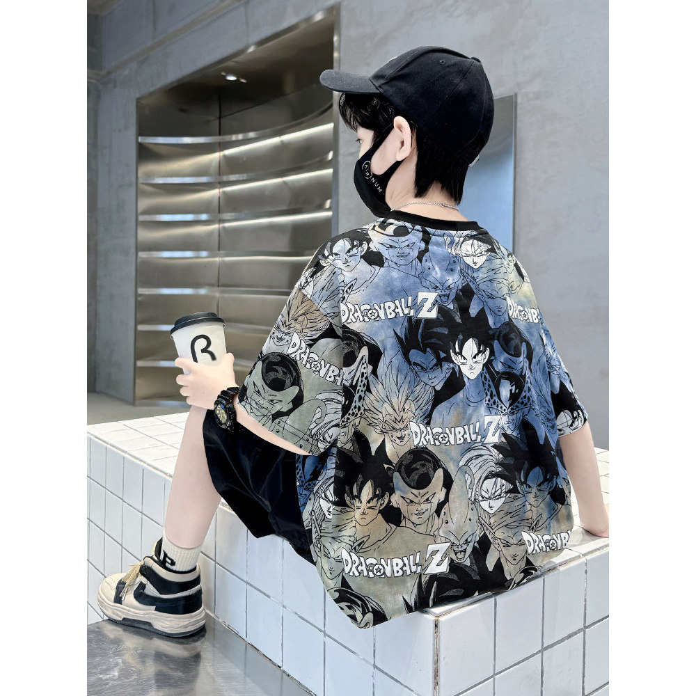 Meninos camiseta verão puro algodão solto camiseta 2026 novo estilo médio grande crianças meninos terno de manga curta D