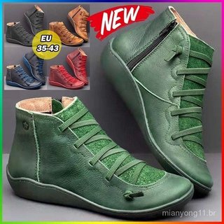 Bota Feminina De Couro Vintage/Casual/Retro/Feita À Mão/PH .