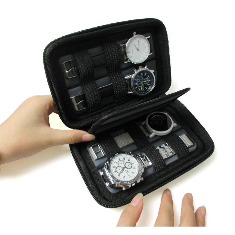 Hard Shell 4 Slot Watch Caixa Cabo de dados Alça portátil Bolsa de cabo de dados Caixa de armazenamento de relógio de vi