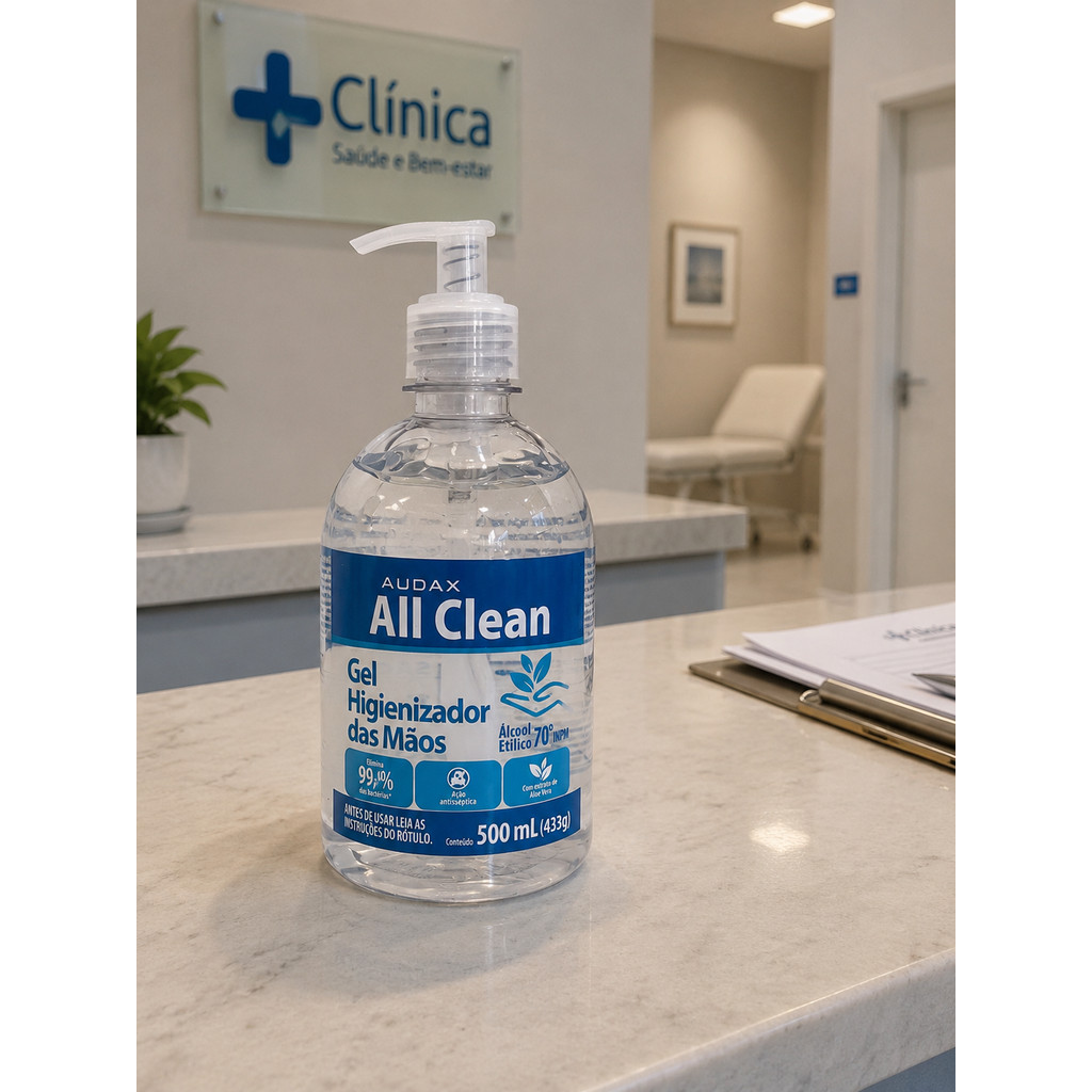 Álcool em Gel 70° INPM Audax All Clean 500ml com Pump Higienizador de Mãos Antisséptico.- Melhor Preço - Promoção