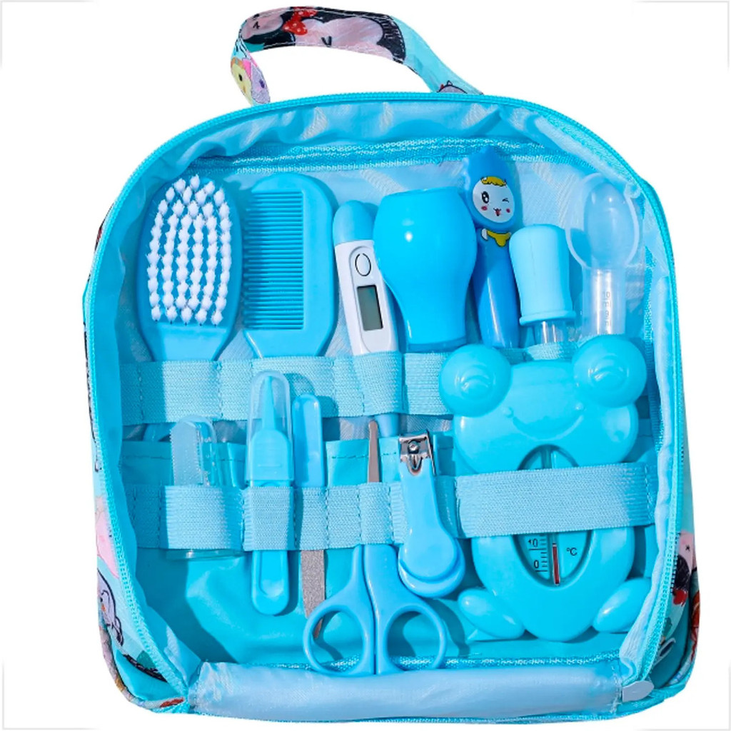 Kit 13 Peças Higiene Saúde Bebê Necessaire Completo Cor Azul