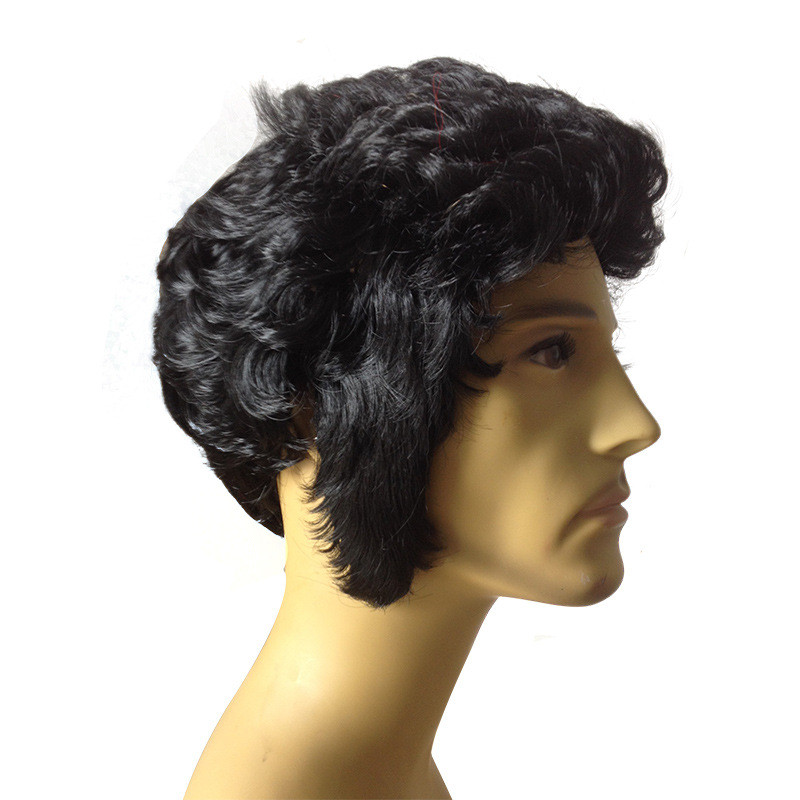 Europeu americano masculino peruca curta conjunto Elvis estrela curto encaracolado peruca festa de cabelo curto menino R