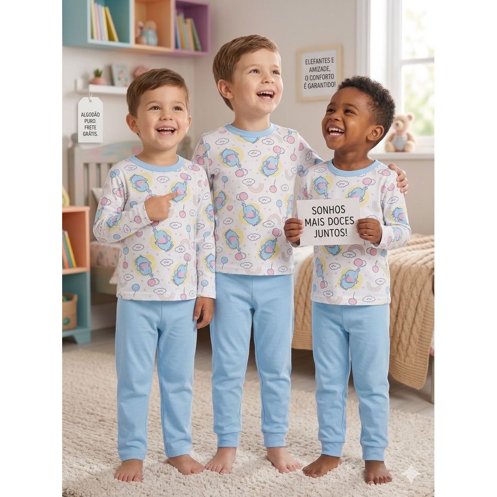 Pijama infantil de menino menina longo 100% algodão