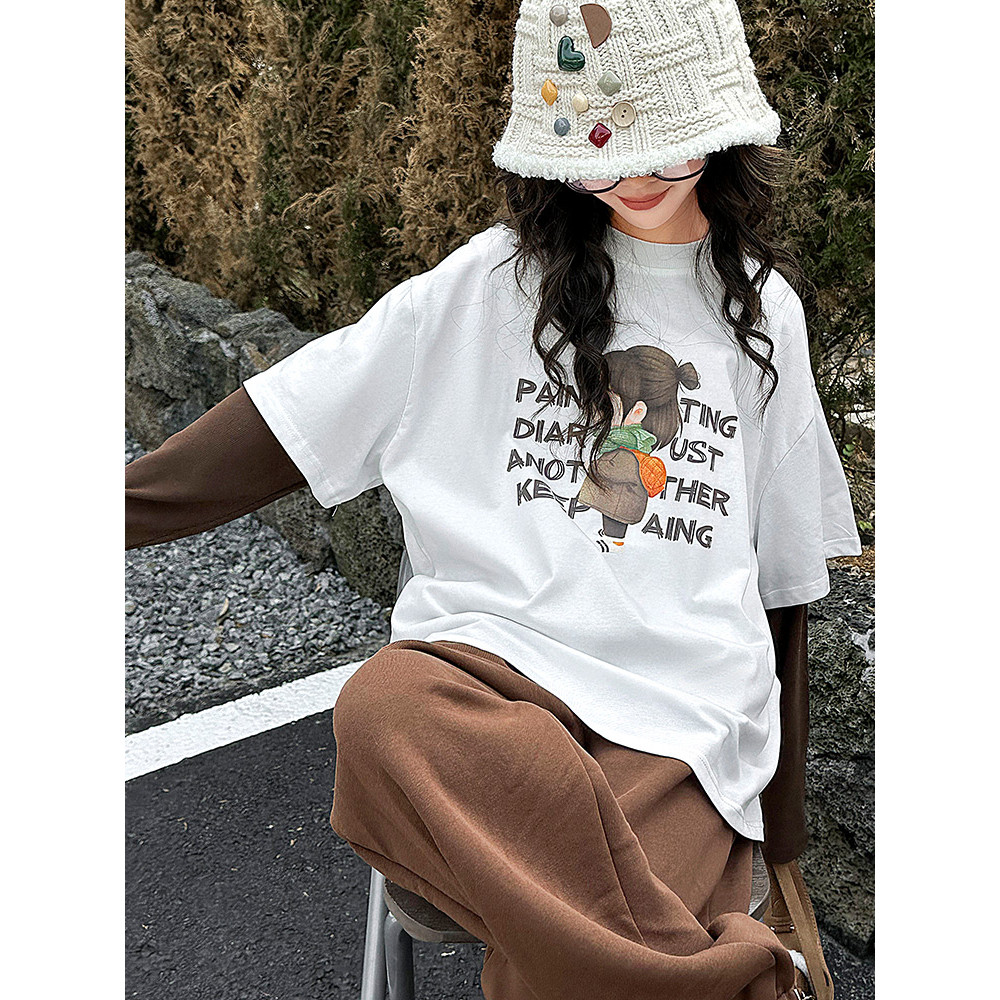 Meninas primavera outono roupas de manga comprida camiseta estilo ocidental 2026 novo estilo meninas puro algodão falso 