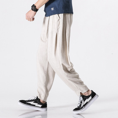 Calças de linho masculinas estilo chinês calças magras verão chinês Retro tamanho grande solto algodão linho Bloomers Ca
