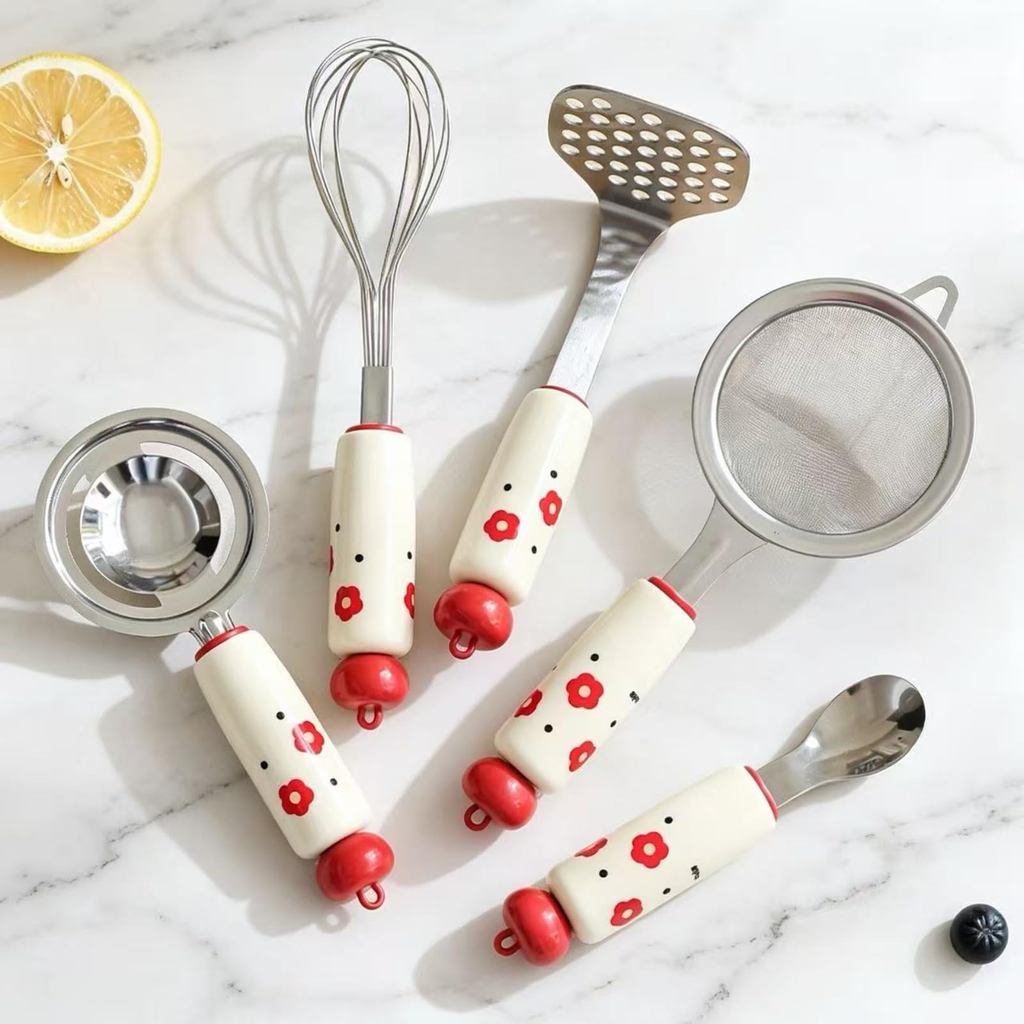 Mini Conjunto De Utensílios De Cozinha De Aço Inoxidável , Batedor De Ovos , Colher De Filtro , Separador Compactador De