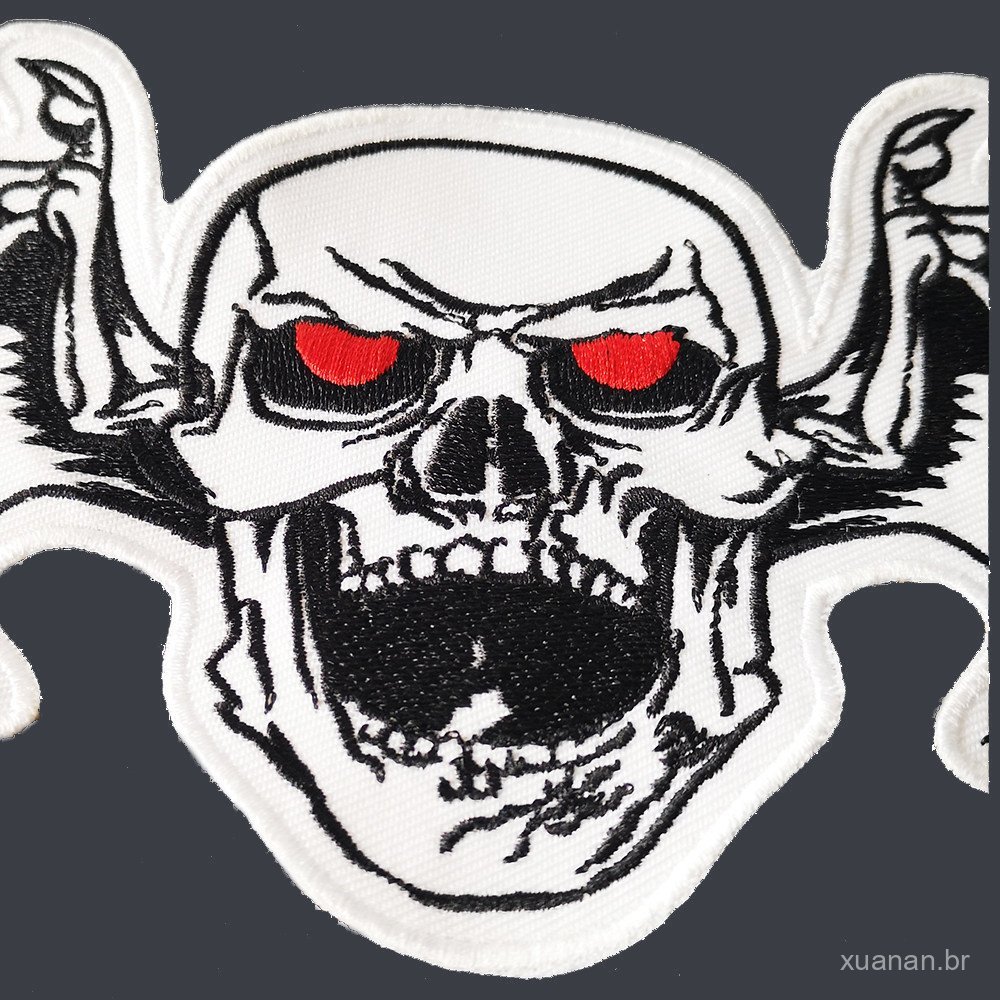 Patch de caveira para jaqueta de couro 29,5cm, emblema de mão, morcego de olhos vermelhos, patch adesivo para costar, pa