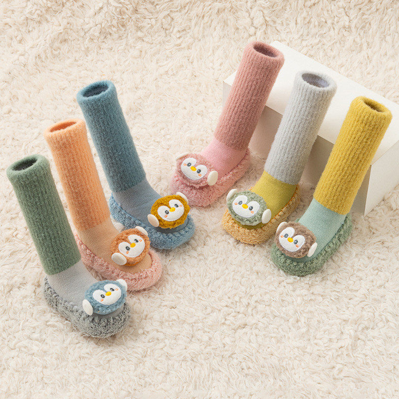Meias De Bebê Para Meninas Meninos Inverno Engrossar Quente Dos Desenhos Animados Urso Recém-Nascido Piso Meia Antiderra