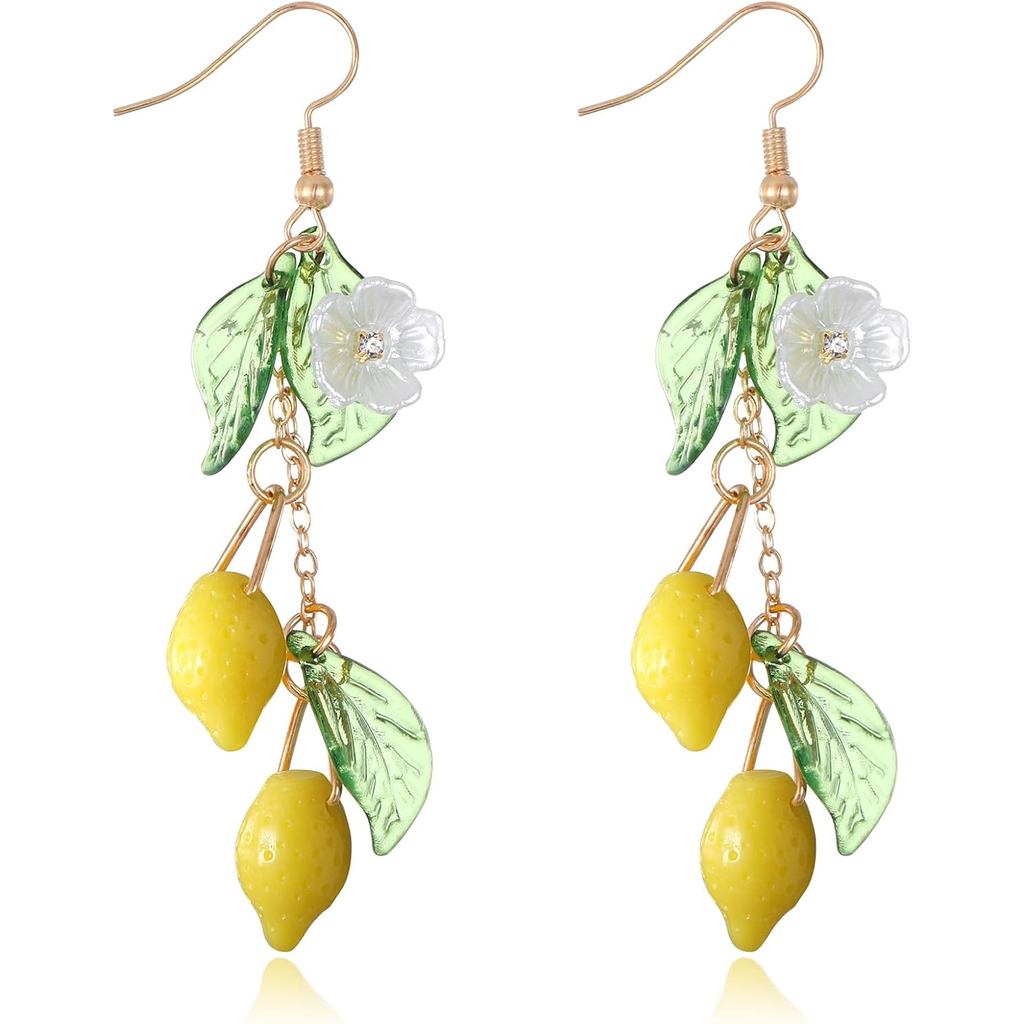 Brincos de Pendente de Limão para Mulheres, Brincos de Argola de Limão Amarelo em Resina, Brincos de Pendente de Fruta S
