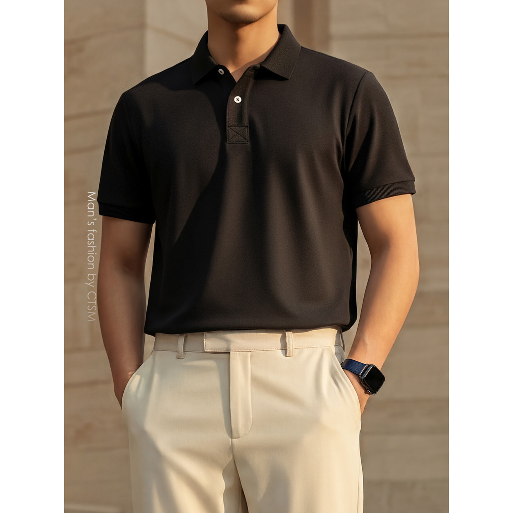 Verão masculino negócios Casual Wear camisa POLO de manga curta lapela simples botão camisa básica roupas superiores