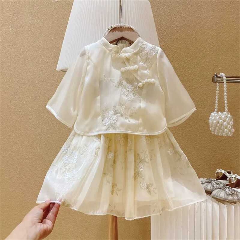 Verão novo estilo bebê menina moda estilo chinês saia superior Hanfu terno de duas peças menina moda terno 2026