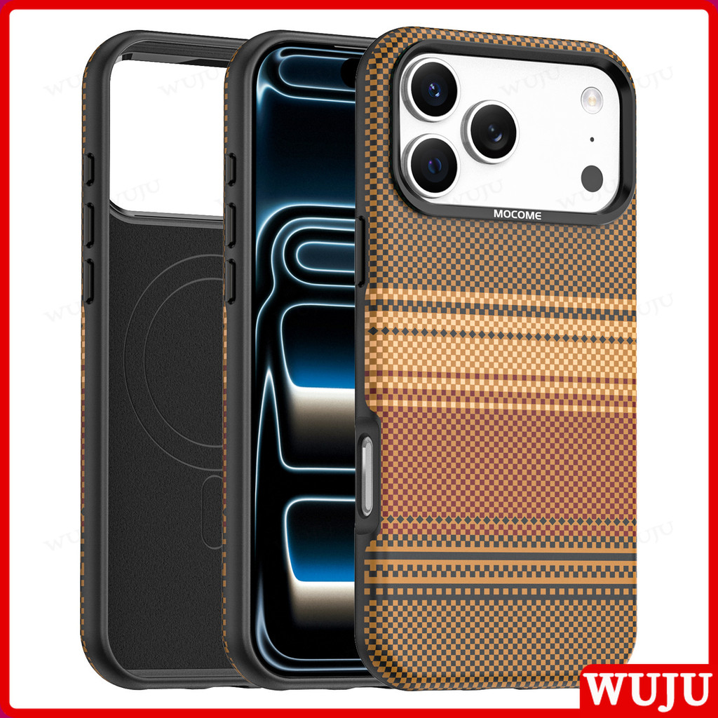 Capa Magnética WUJU Rainbow Kevlar Compatível Com IPhone 17 16 15 14 13 12 Pro Max , Textura De Fibra De Carbono , Prote