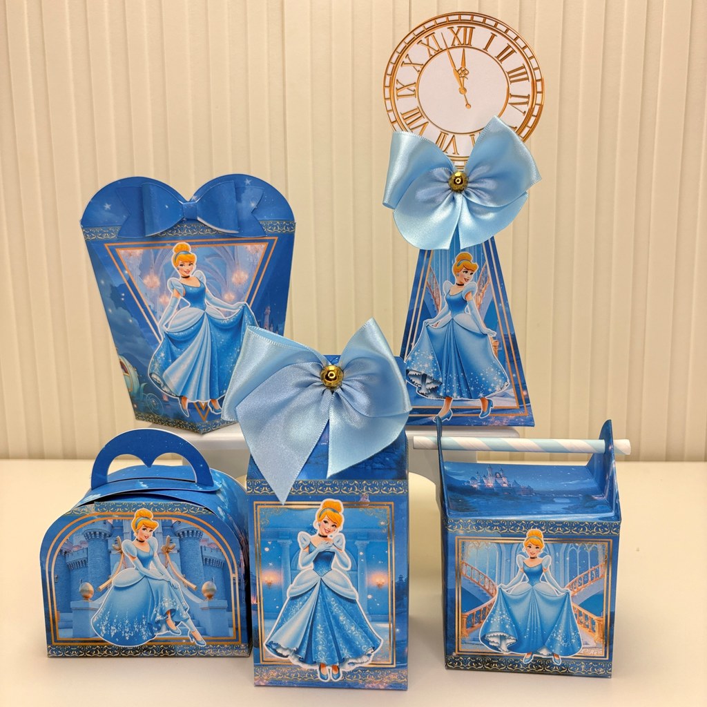 Kit Festa Cinderela Princesa - Lembrancinhas Caixinha Milk Personalizada Mesversario PEGUE E MONTE