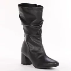 Bota Beira Rio Cano Médio Franzido Preto - Feminino