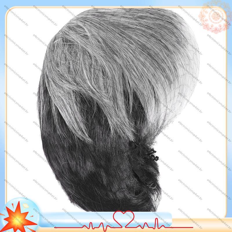 [Em Vendas E] Men Peruca Curta Reta Ombre Cinza Preto Sintética Para Cabelo Masculino Velocidez Perucas Naturais Realist