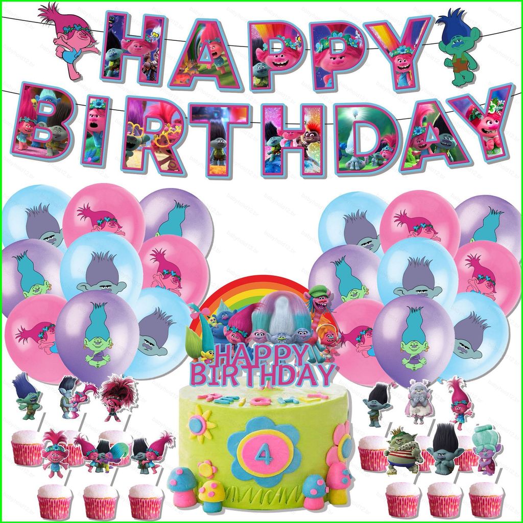 BB12 Trolls Tema Crianças Decorações De Festa De Aniversário banner Bolo topper Conjunto De Balões Suprimentos BB12