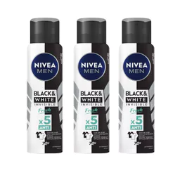 Kit 3 Desodorante Antitranspirante Aerosol Nivea Men Invisible Black & White Fresh 150ml