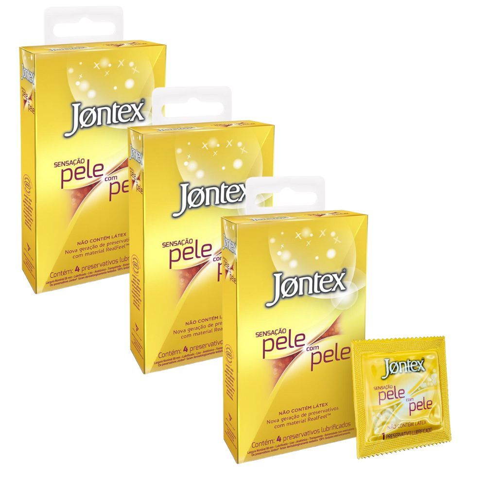 Kit 3 Preservativo Jontex Sensação Pele com Pele 4 Unidades