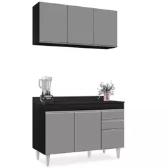 Armário Virgínia e Balcão com Tampo Michigan 120cm Preto/Cinza - Lumil
