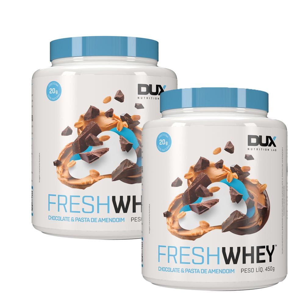 Kit 2 Fresh Whey Dux Sabor Chocolate e Pasta de Amendoim com 20g Proteína Pote 450g