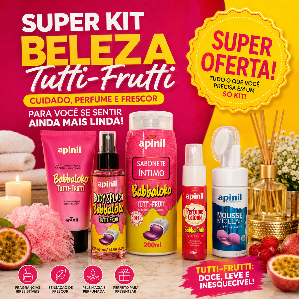 Kit Beleza Feminina 5 Itens – Body Splash, Loção, Sabonete Íntimo, Mousse e Perfume