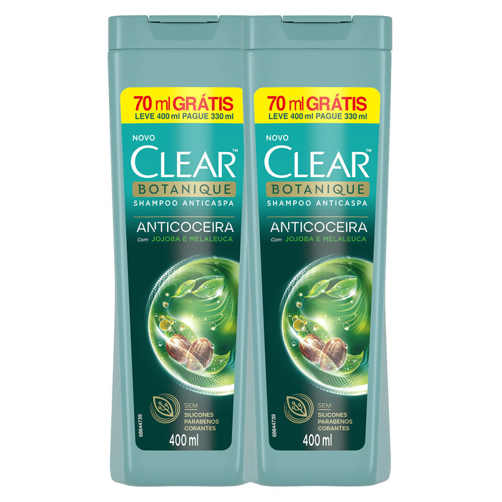 Kit 2 Shampoo Clear Anticaspa e Anticoceira Botanique Leve 400ml Pague 300ml