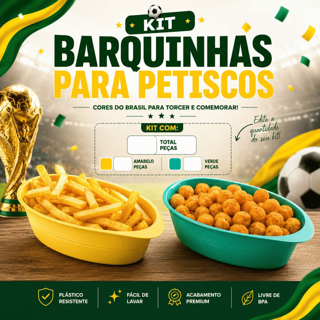 Kit Petisqueira Verde e Amarela Para Copa do Mundo Jogo do Brasil Petiscos Festa Para Amigos Família