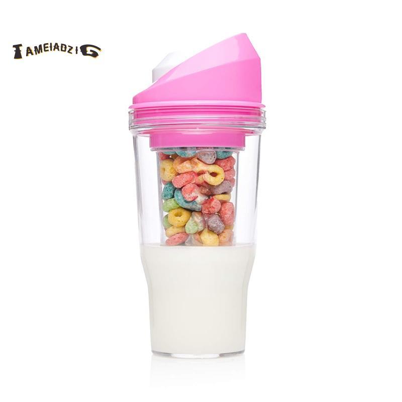 [Entrega Rápida T] Plástico Portátil Para Café Da Manhã Copo De Cereais Ir Recipiente E Leite Sem Colher Ou Tigela Neces