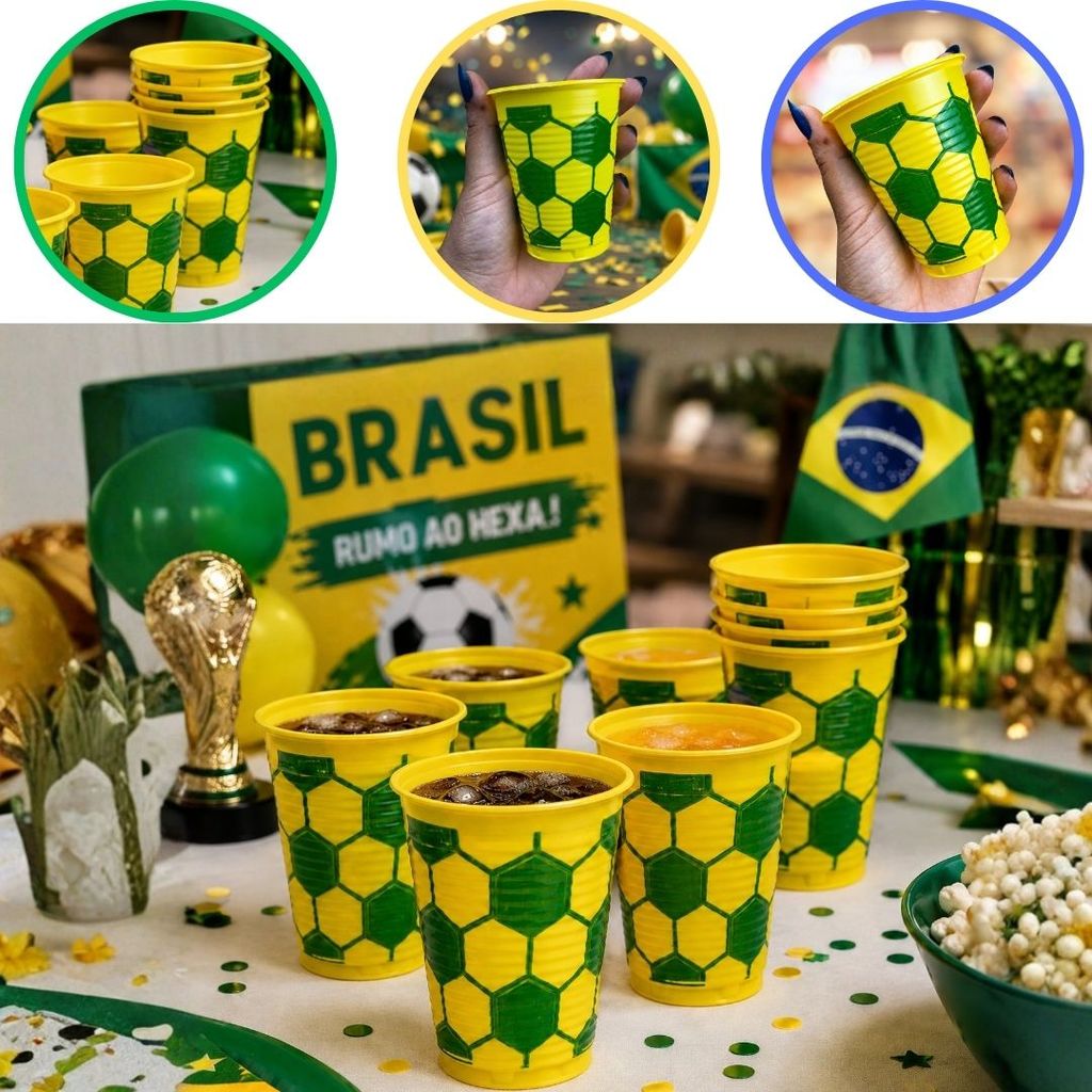 50~150 COPO PLÁSTICO BOLA BRASIL COPA VERDE E AMARELO 200ML