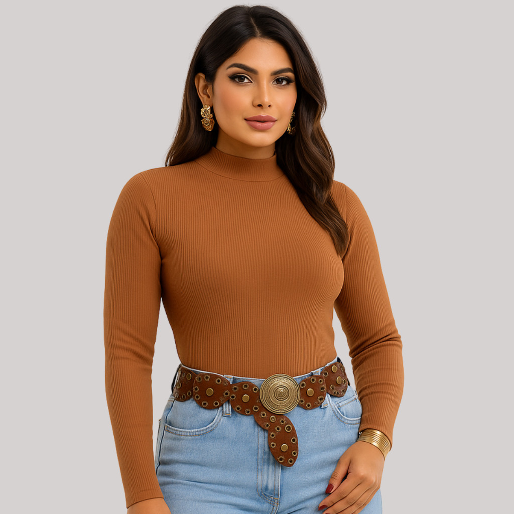 Blusa Cacharrel Feminina Gola Alta Manga Longa Segunda Pele Quentinha Inverno
