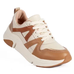 Tênis Feminino Modare Ultraconforto Chunky Casual Leve Anatômico e Confortável - Off-White /Caramelo