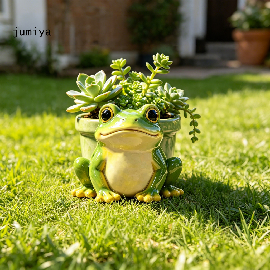 Small Plant Container Decorative Flowerpot Frog Resin Planter Fade-resistant Herb Pot for Indoor Outdoor Garden Cute Des