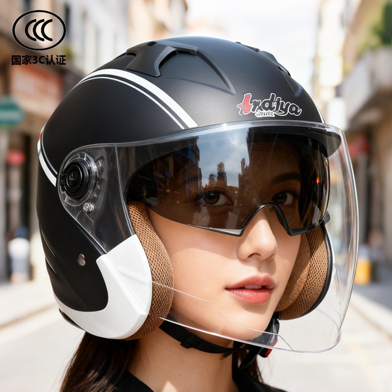 Novo padrão nacional certificado 3C veículo elétrico capacete da motocicleta lente dupla três quartos meio capacete das 