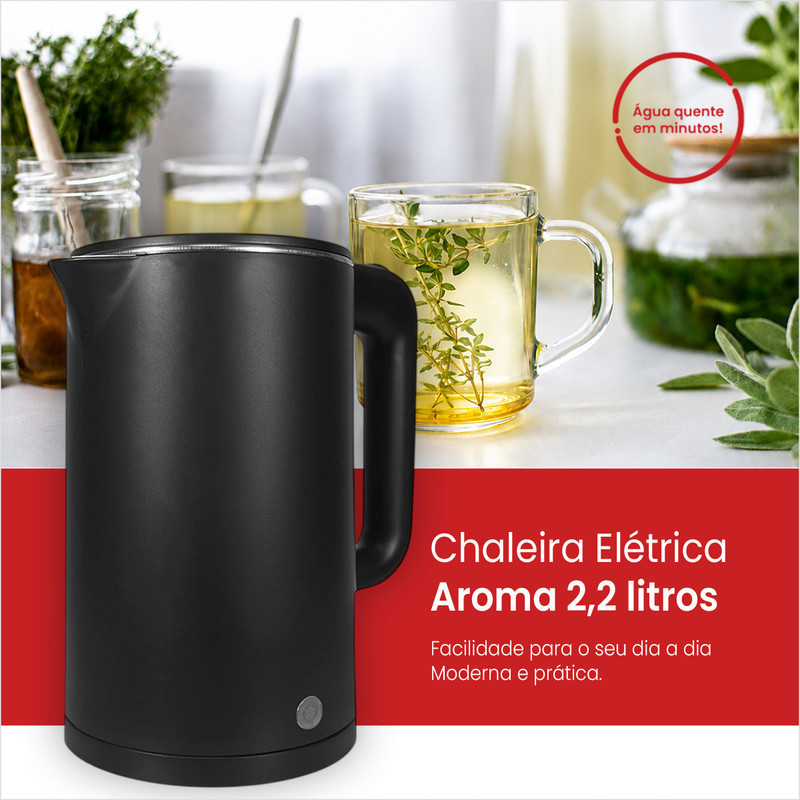 Chaleira Elétrica 1,8L Xaleira Preta Moderna Jarra Elétrica Inox Chaleira de Fervura Rápida Agratto · foto 2