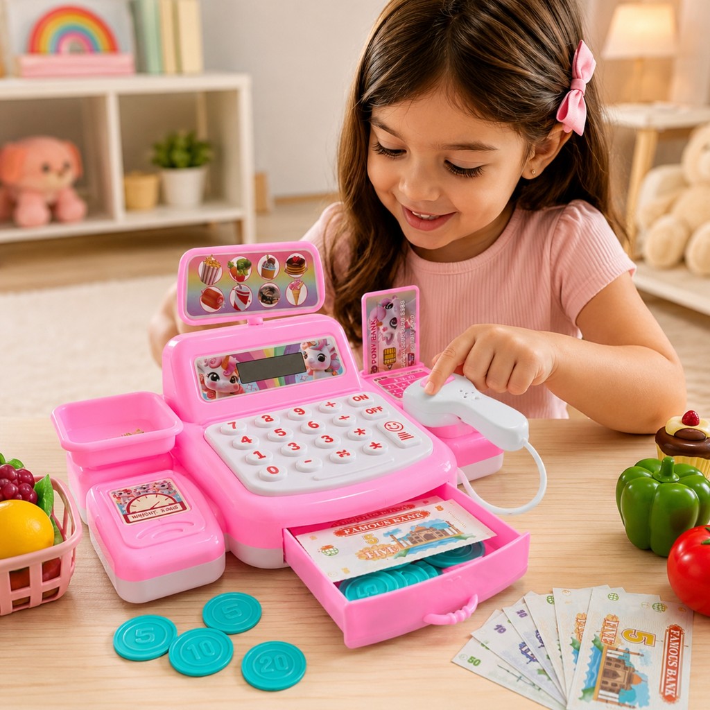 Caixa Registradora Ponei Menina Infantil Dinheiro Rosa Som