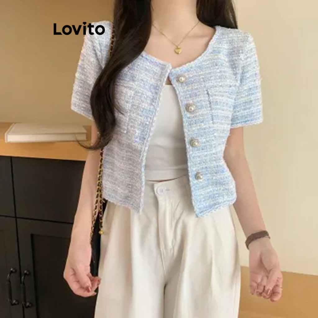 Lovito Elegante Blusa Blusa Lisa Com Botões Para Mulheres LNE50563