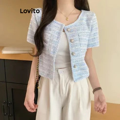 Lovito Elegante Blusa Blusa Lisa Com Botões Para Mulheres LNE50563